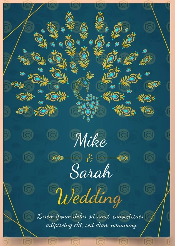 Wedding Invitation Card With Peacock Motif